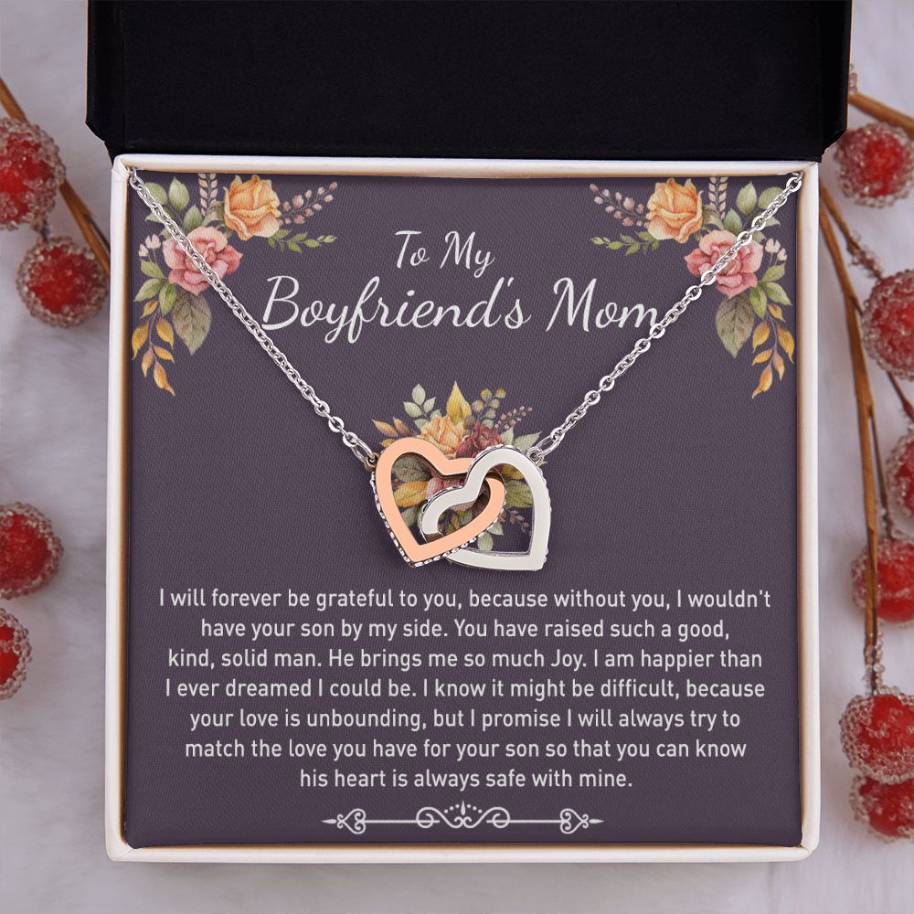 To My Boyfriends Mom Necklace Jewelry Gifts For Boyfriends Mom Mothers Day Gifts For Boyfriend'S Mom, To My Boyfriends Mom Gifts On Birthday Christmas Thanksgiving Retirement Interlocking Hearts Necklace