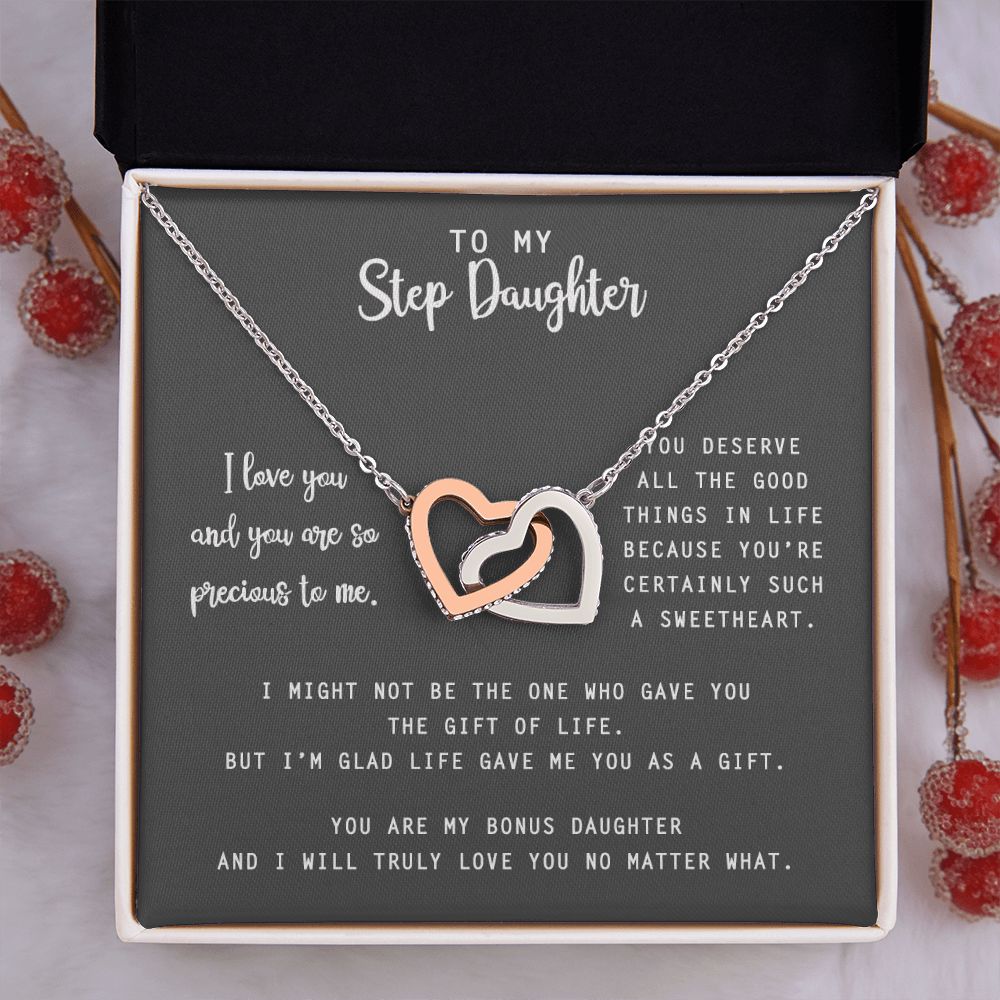 to My Step Daughter Necklace from Stepdad Bonus Daughters Birthday Xmas Congrats (1) Interlocking Hearts Necklace