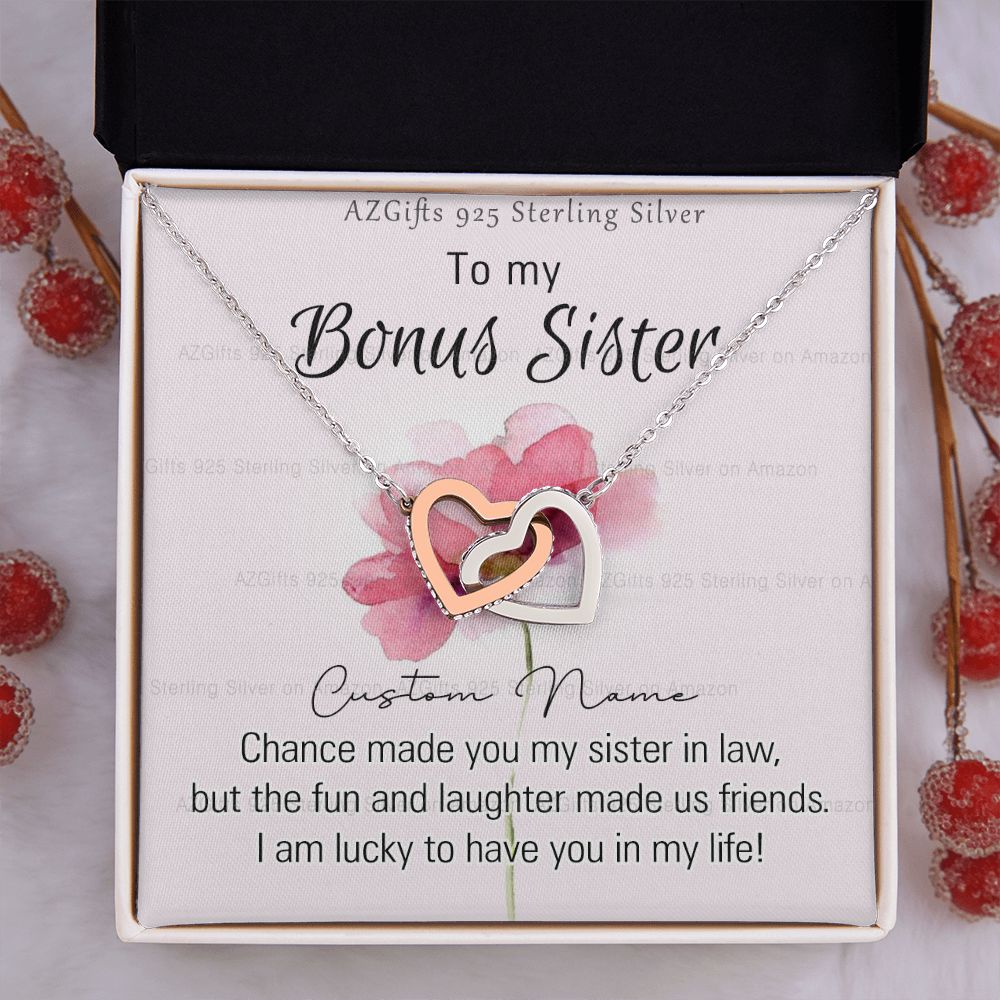To my Bonus Sister Necklace Pendant for Sister in law Gift for Sister-in-Law Birthday Gift Idea for Her Sister of the Groom Necklace for Future Sister in Law Gift Interlocking Hearts Necklace