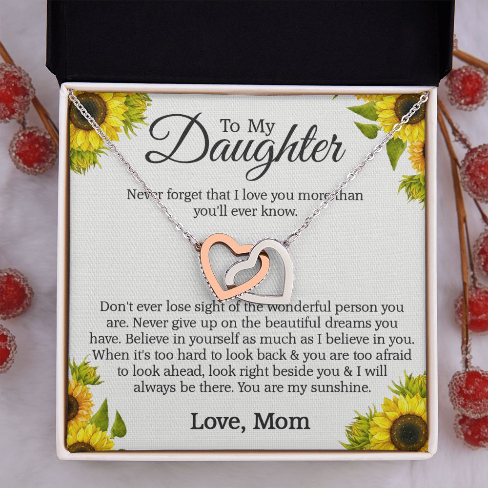 Mother Daughter Gift Ideas, To My Daughter Gift Necklace from Mom, Jewelry Pendant Present for Daughter, Birthday Christmas Gift Graduation Gifts for Daughters, Mother and Daughter Necklace 2132 Interlocking Hearts Necklace