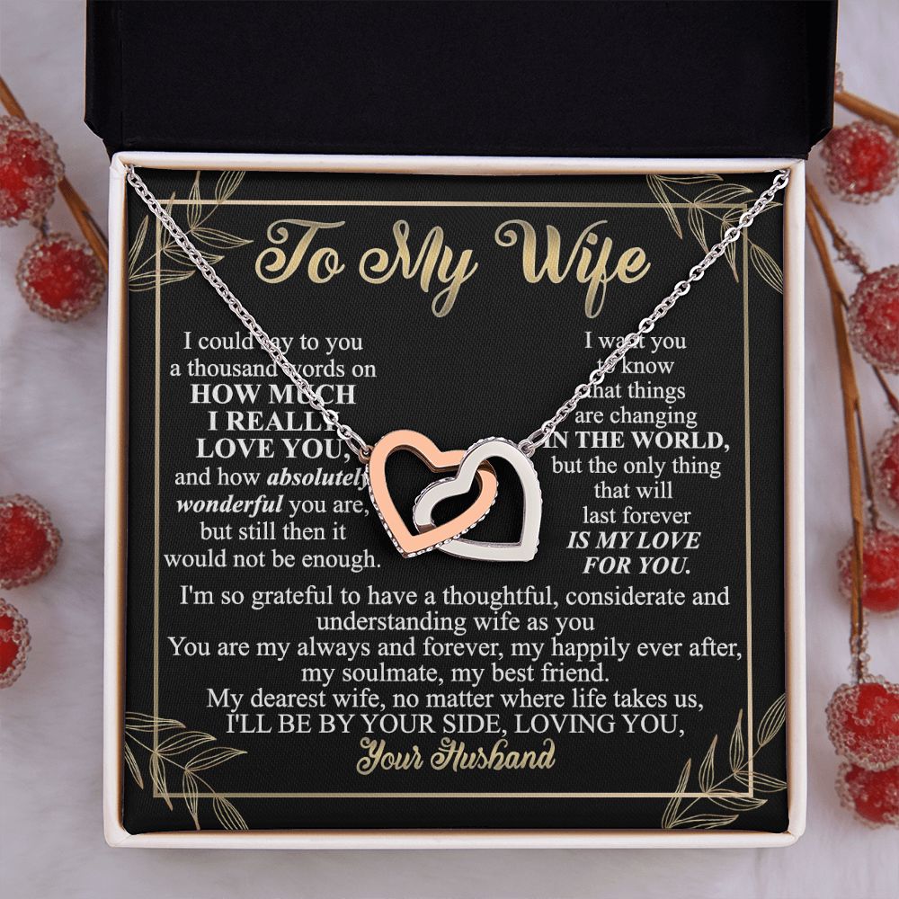 Birthday Gifts For Wife, Necklace Gifts For Wife From Husband, To My Wife Jewelry For Women , To My Wife Necklace  from Husband Wedding Anniversary Present For Wife, Beautiful Wife Jewelry Christmas13 Interlocking Hearts Necklace