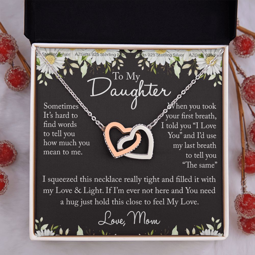 To My Daughter Necklace from Mom Mother Sterling Silver Daughter Gifts from Mom Necklace for Daughter Birthday Gift Graduation Gifts from Mother Daughter Jewelry Gift Interlocking Hearts Necklace