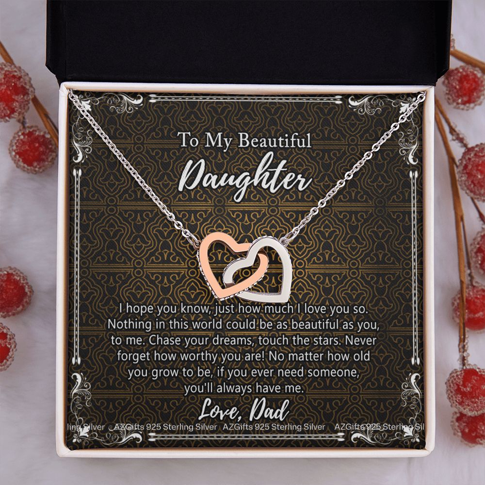 Daughter Gift From Dad Father To My Daughter Necklace for Daughter Jewelry Necklace Meaningful Jewelry Personalized Jewelry Gifts For Women Girls Her Interlocking Hearts Necklace