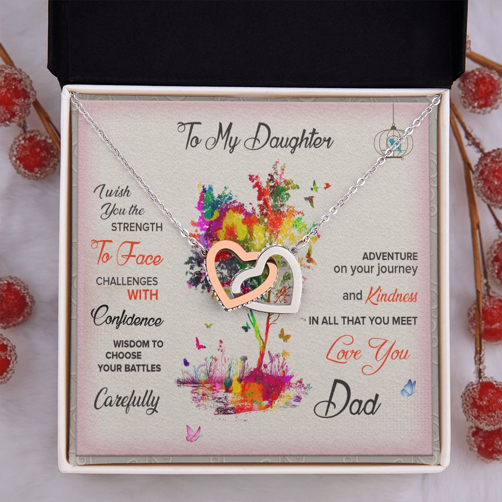 To My Daughter Necklace Pendant I Wish You The Strength To Face With Message Card Gift Box Gift For To Daughter, Daughter In Law Gift On Birthday Anniversary Gift Interlocking Hearts Necklace