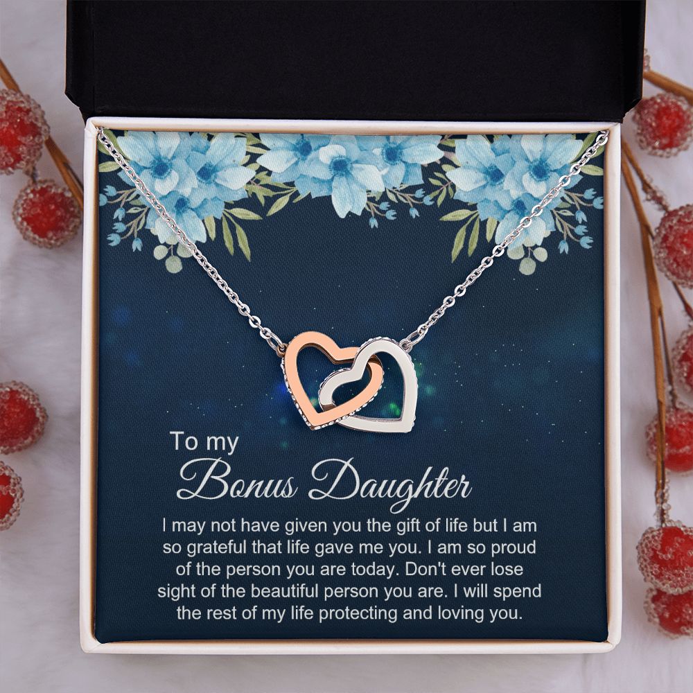 Bonus Daughter Gifts From Stepdad, Step Daughter Gifts From Stepmom, Stepdaughter Gifts From Stepdad, Father Stepdaughter Necklace, To My Bonus Daughter Necklaces, Christmas Gifts For Bonus4 Interlocking Hearts Necklace