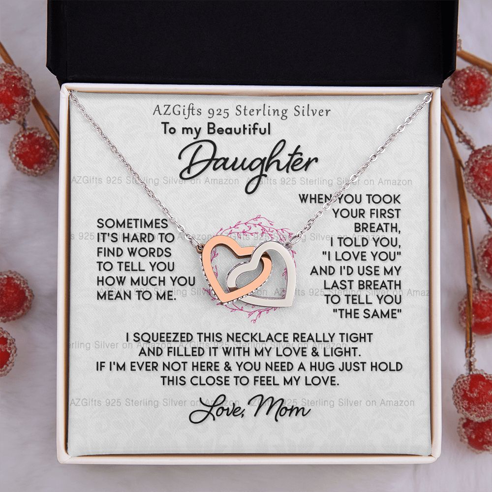 To My Daughter Necklace With Box Card Gift for Daughter Pendant Jewelry Birthday Gift For Her From Mom Mother Gift For Daughter Jewelry for Daughter from Mom Interlocking Hearts Necklace