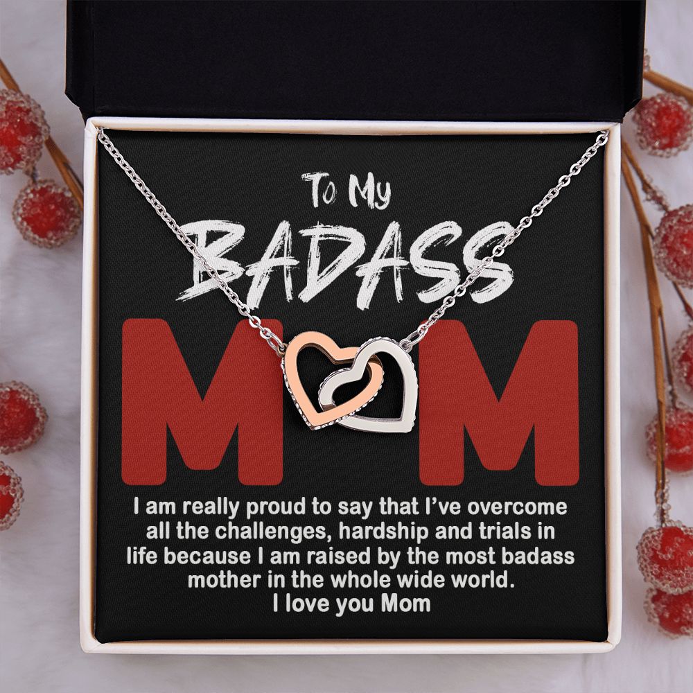 To My Badass Mom Necklace Badass Mom Gift, Jewelry For Step Mom On Mother's Day Interlocking Hearts Necklace