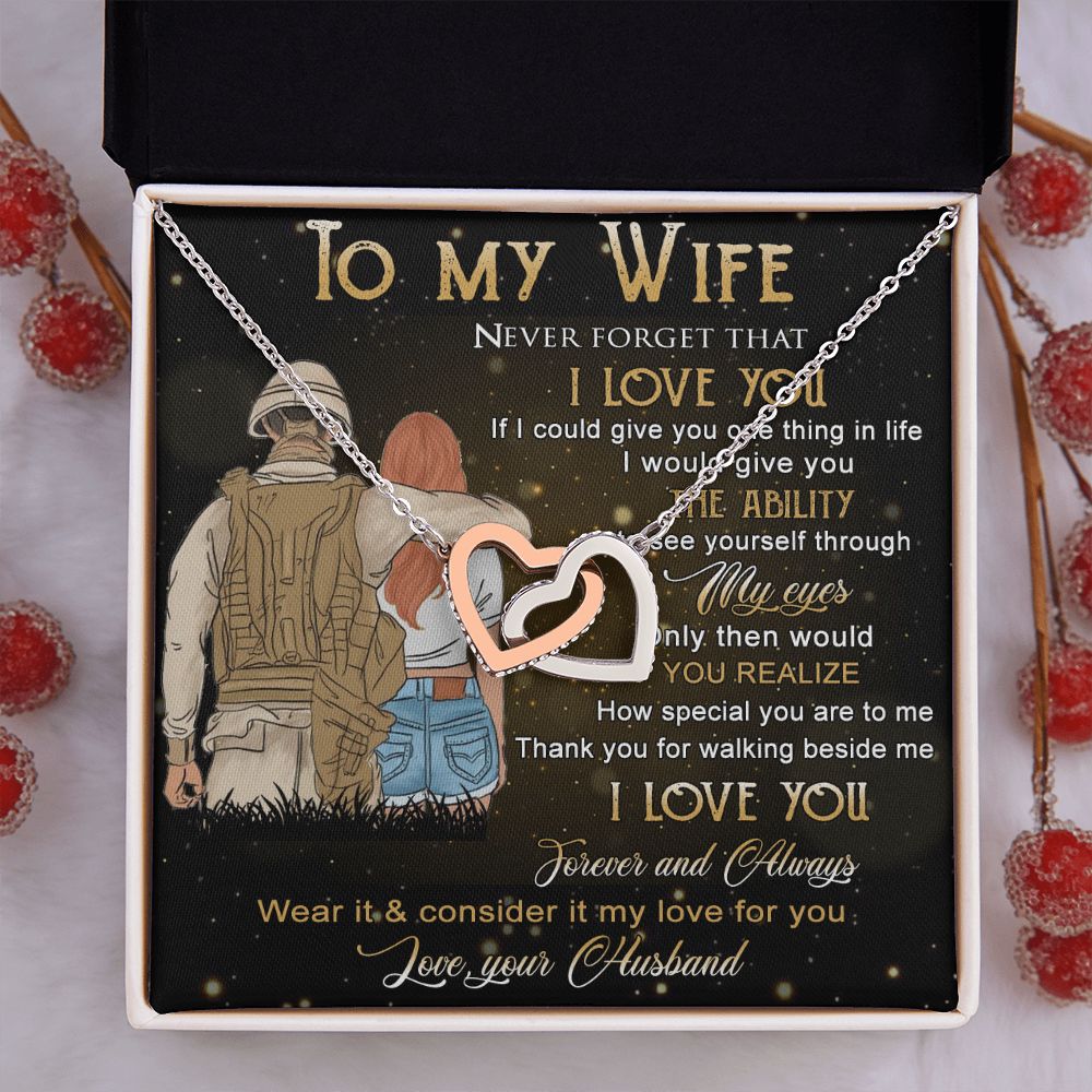 Birthday Gifts For Wife, Necklace Gifts For Wife From Husband, To My Wife Jewelry For Women , To My Wife Necklace  from Husband Wedding Anniversary Present For Wife, Beautiful Wife Jewelry Christmas21 Interlocking Hearts Necklace