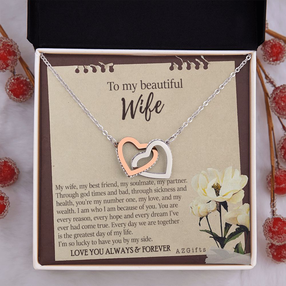 To My Wife Necklace from Husband, Personalized Necklace for Women, Luxury Necklace for Wife from Man Men, Wedding Anniversary Present For Wife, Beautiful Wife Jewelry Christmas Birthday Gifts For Wife7 Interlocking Hearts Necklace