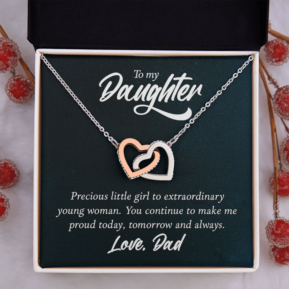 To My Daughter Necklaces Pendants - Father and Daughter Necklace - Gift from Daddy - Luxury Necklace Silver On Birthday, Anniversary - Includes Gift Box Interlocking Hearts Necklace