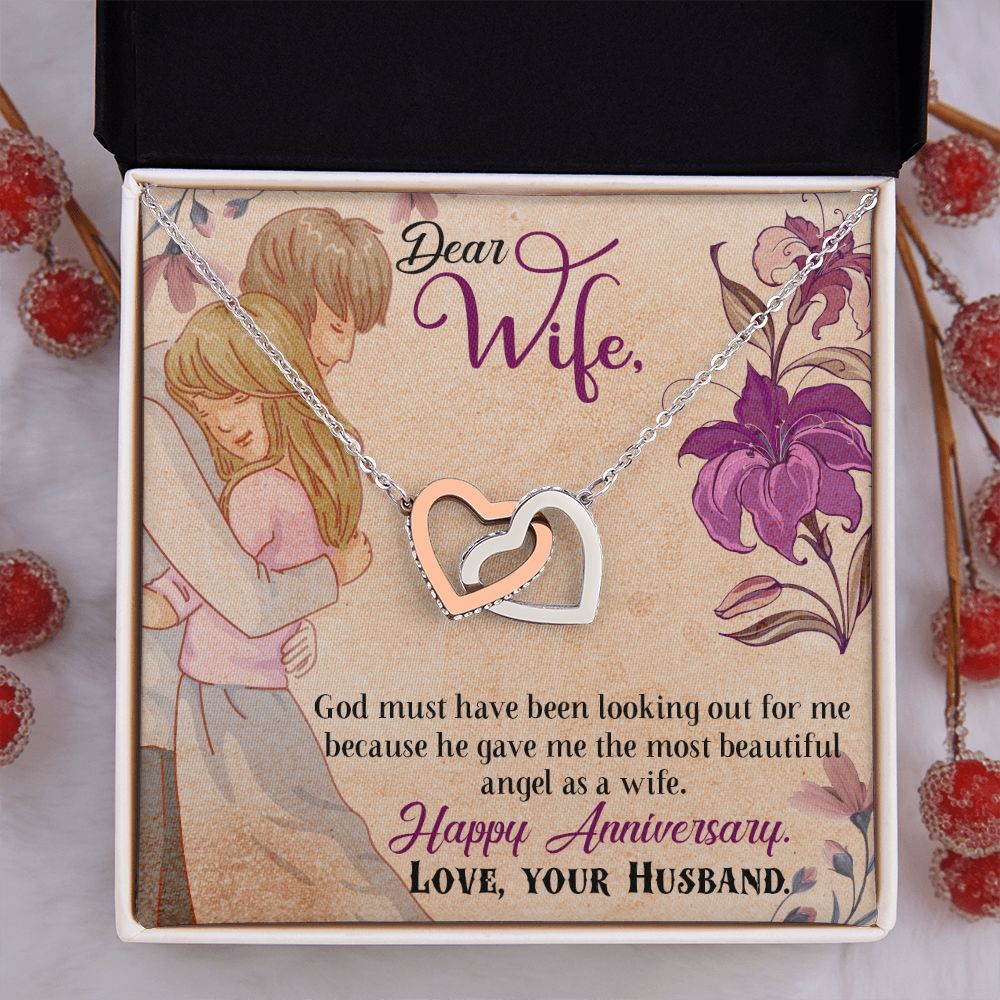 To My Wife Necklace, Wedding Anniversary Jewelry For Women, Necklace For Wife from Husband, Gift For Wife Birthday Gifts From Husband Necklace, Jewelry With Message Card In A Gift Box7 Interlocking Hearts Necklace