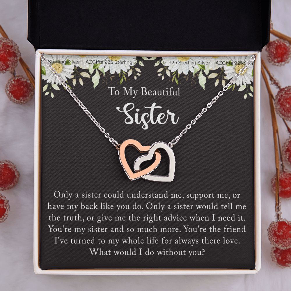 To My Sister Necklace, Sister to Sister, Birthday gift For Sister from Brother 2 Interlocking Hearts Necklace