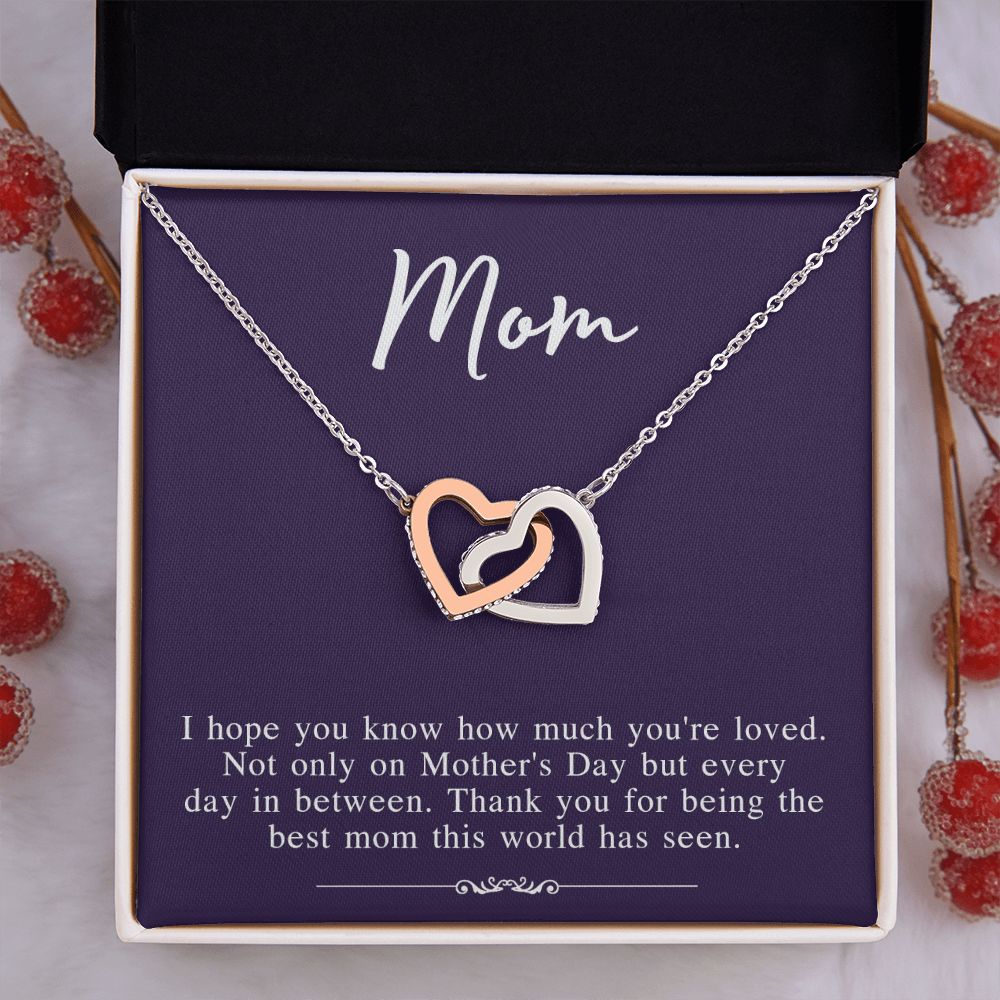 Mom Necklace Gifts for Mom from Daughter to Mom Gifts for Mothers Day from Daughter, To My Mom Necklace from Daughter to Mom Birthday Gifts Necklace with Message Card and Gift Box2239 Interlocking Hearts Necklace