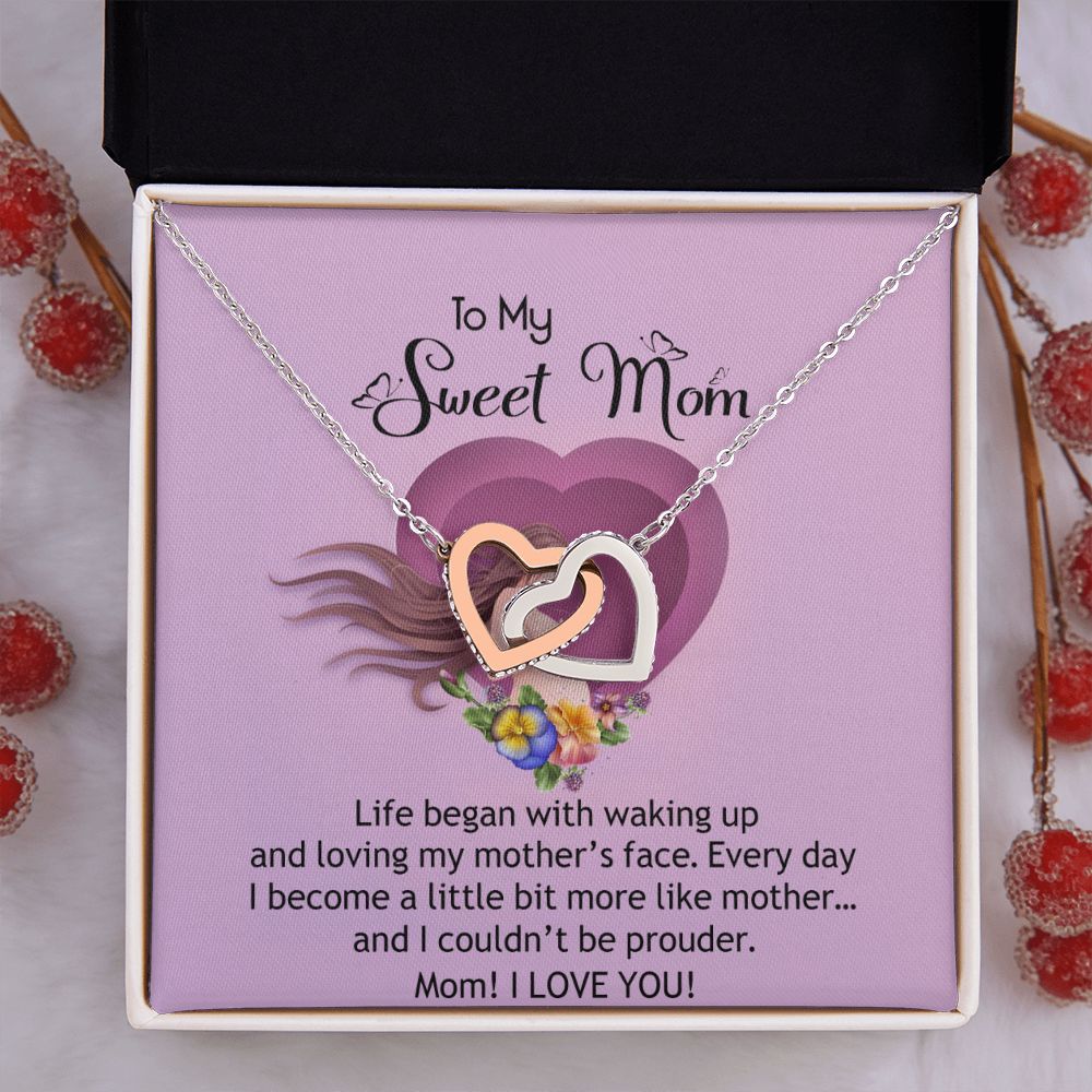To My Sweet Mom, Sweet Mom Necklace Pendant, Mothers Day Gifts, Gift For Sweet Mom, New Mom Gifts Interlocking Hearts Necklace