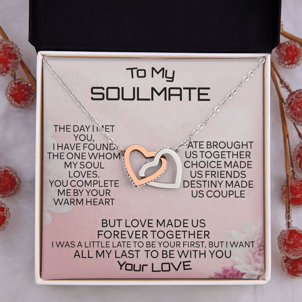 To My Soulmate Necklace for Women Birthday Christmas Jewelry Gifts For My Wife with Message Card Box Personalized Gift Present Pendant for Future Wife Soulmate Girlfriend Love 2 Interlocking Hearts Necklace