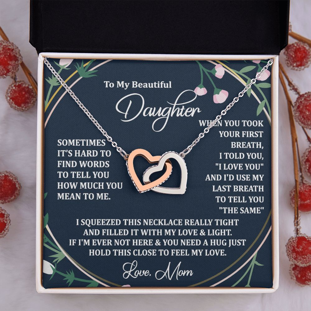 To My Daughter Gift Necklace from Mom, Mother and Daughter Necklace for Girls, Mother Daughter Gift Ideas, Jewelry Pendant Interlocking Hearts Necklace