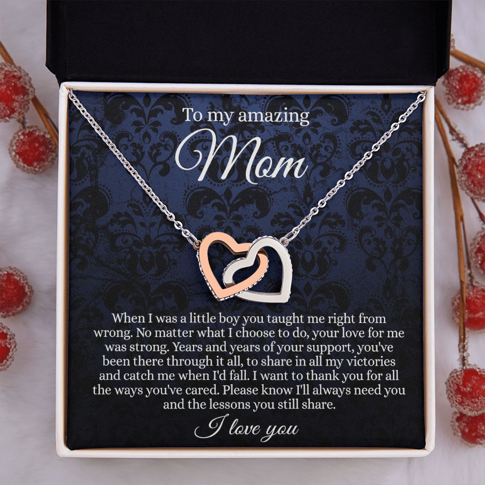 Gift for Mom Necklace, To My Beautiful Mom Love Knot Necklace Card, Mother’s Day Gift For Mom From Son, Thank You Mom Gift, Custom Jewelry Necklace For Mom Interlocking Hearts Necklace