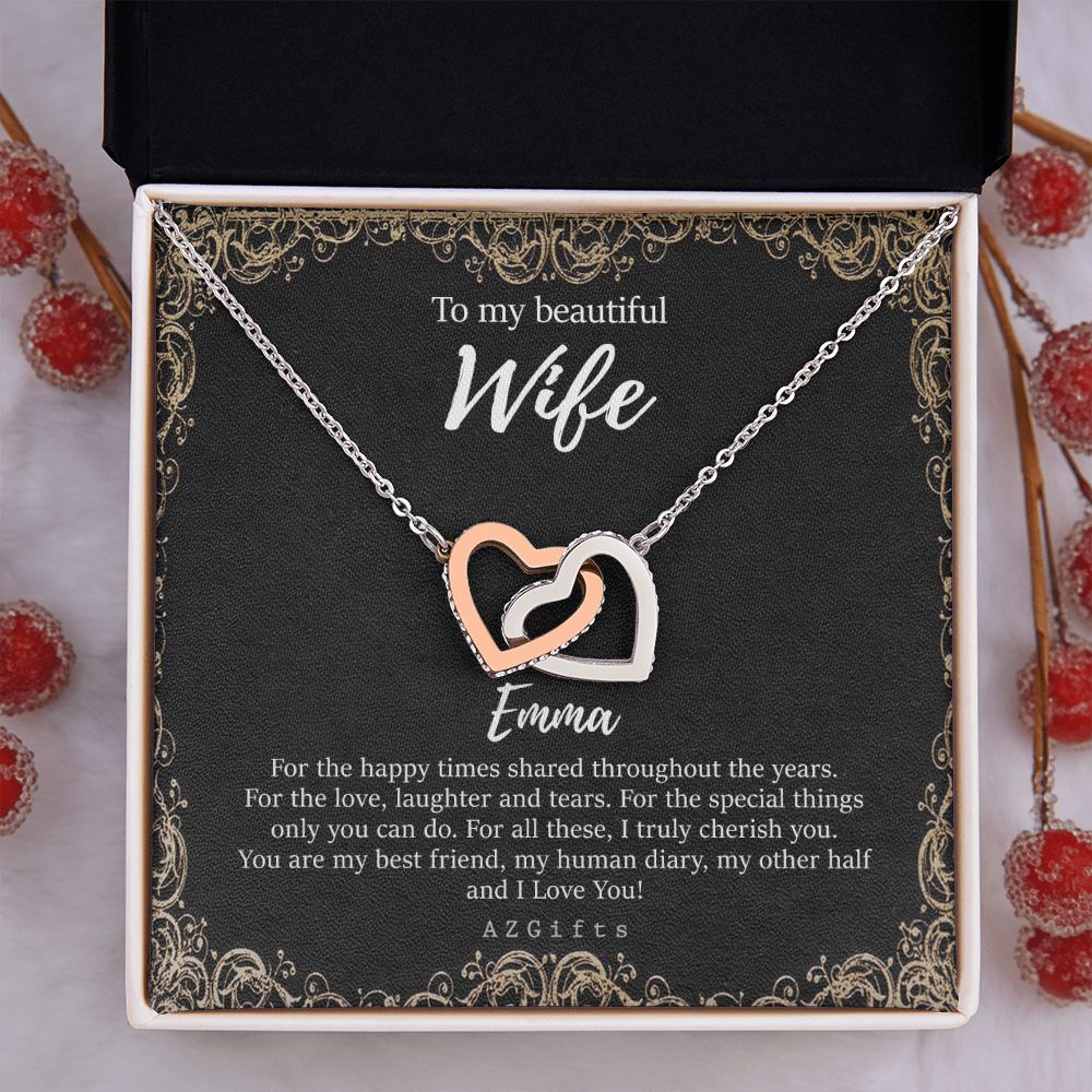 To My Wife Necklace from Husband, Personalized Necklace for Women, Luxury Necklace for Wife from Man Men, Wedding Anniversary Present For Wife, Beautiful Wife Jewelry Christmas Birthday Gifts For Wife9 Interlocking Hearts Necklace