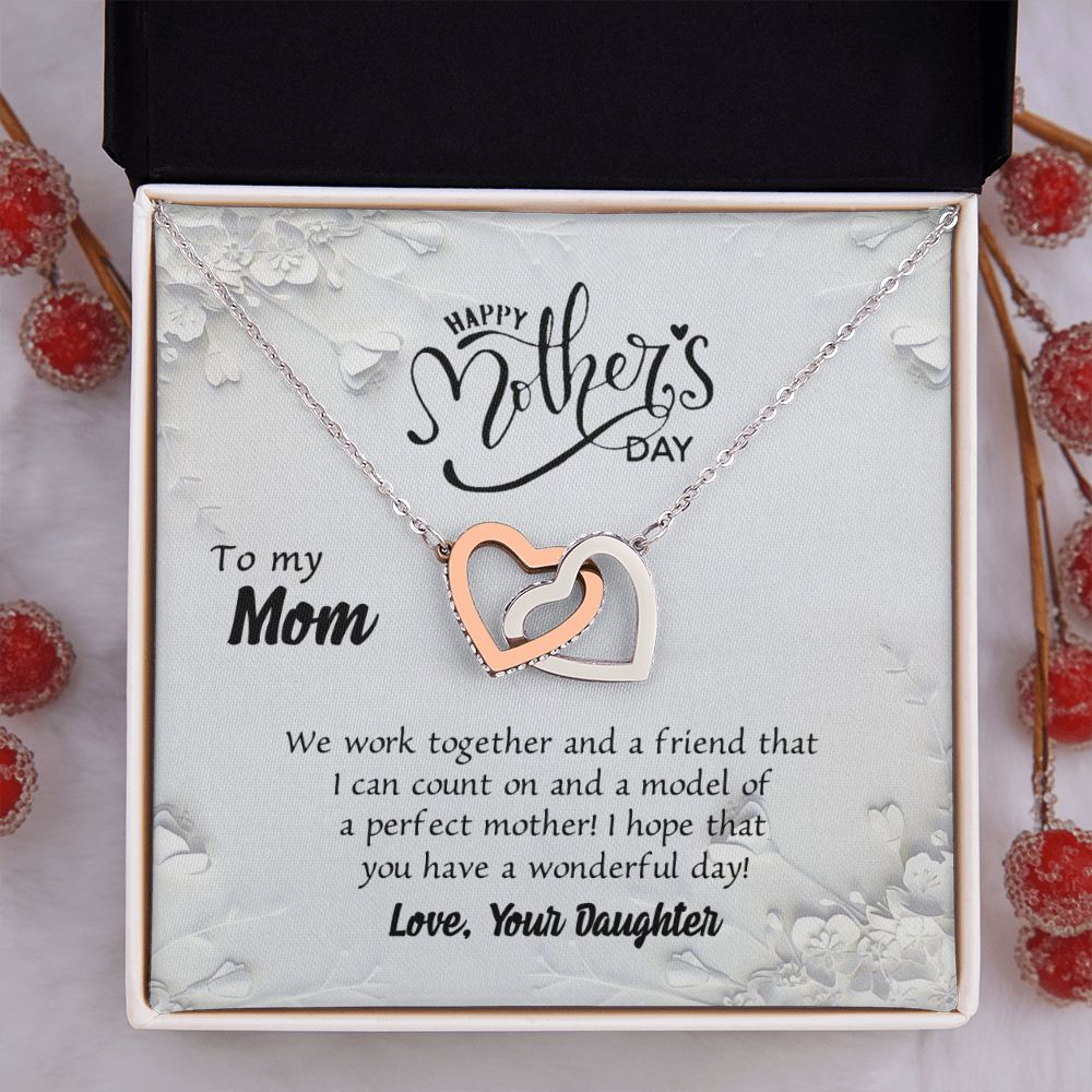 To My Mom Necklace Pendant Gift From Daughter And Happy Mother's Day Gift For Mom Birthday, Anniversary Together And A Friend Interlocking Hearts Necklace