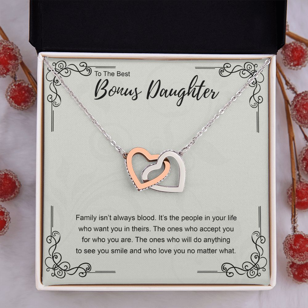 Bonus Daughter Gift Necklace, Double Hearts Necklace, Stepdaughter Jewelry Interlocking Hearts Necklace