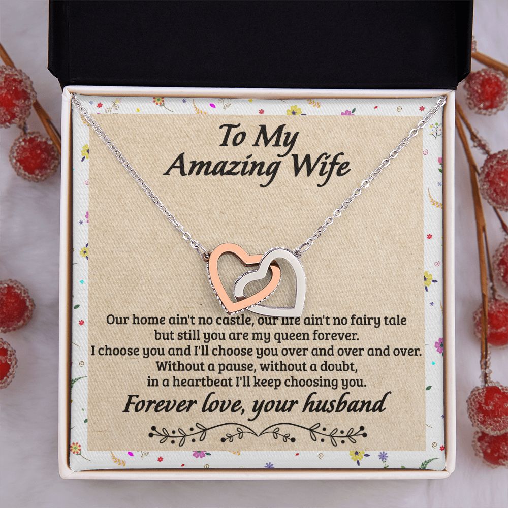 Birthday Gifts For Wife, Necklace Gifts For Wife From Husband, To My Wife Jewelry For Women , To My Wife Necklace  from Husband Wedding Anniversary Present For Wife, Beautiful Wife Jewelry Christmas18 Interlocking Hearts Necklace