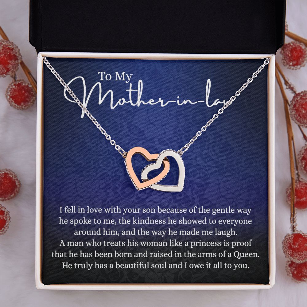 To My Mother in Law Necklace, Mother in Law Jewelry Box, Gift Card, Necklace for Mother in Law Jewelry Gift to My Mother-in-law on Wedding Day Mother's day gift for Mother in Law Interlocking Hearts Necklace
