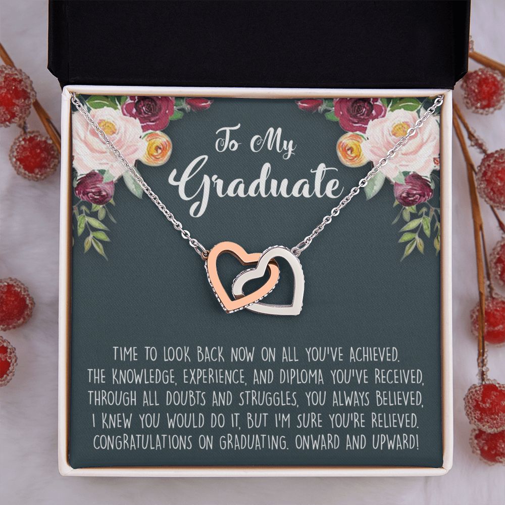 Graduation Gift Necklace for Girls Jewelry, College, High School, Elementary School, Senior Graduation Congrats Graduation Pendants Gift For Daughter, Granddaughter, Niece, Sister Interlocking Hearts Necklace