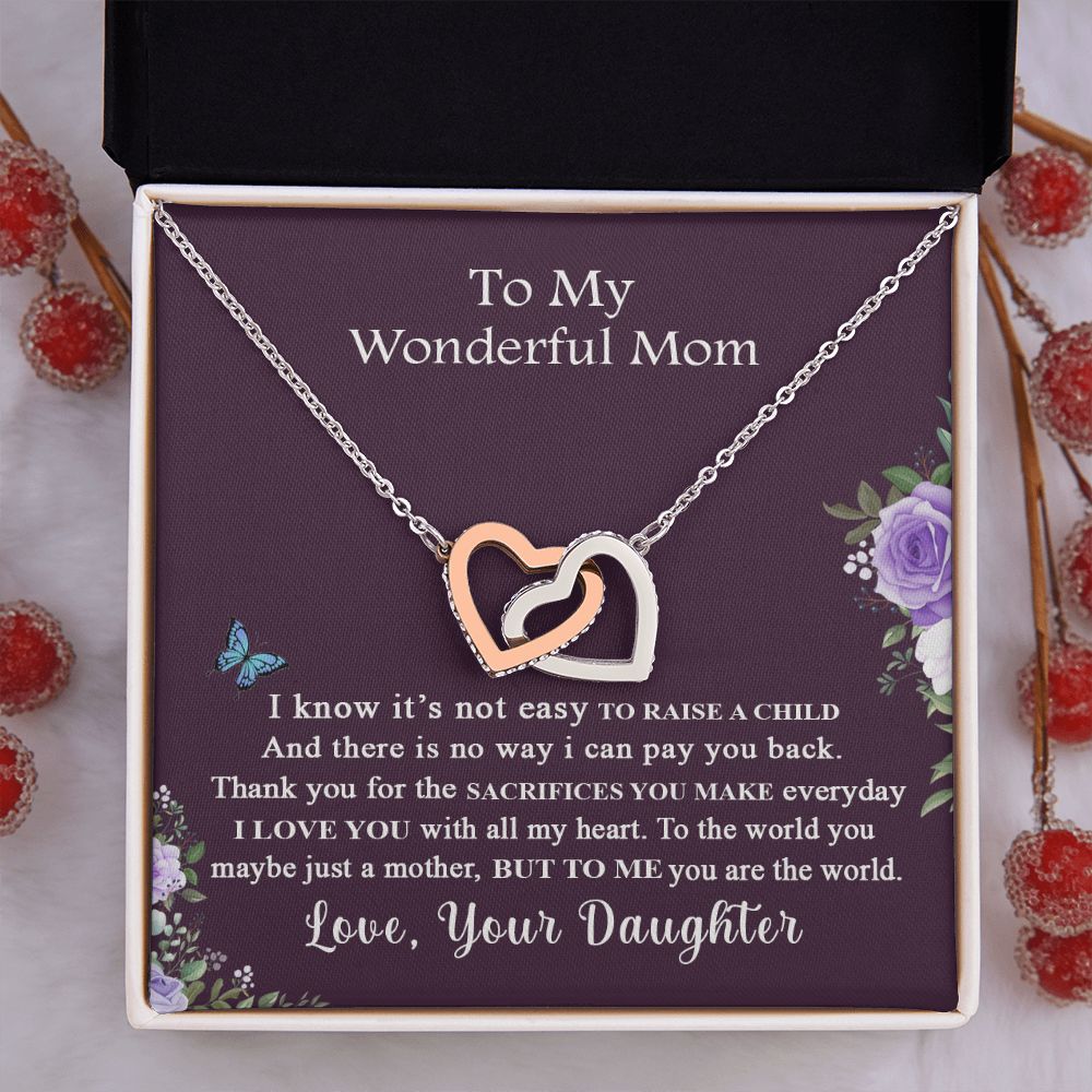 Mom Necklace Gifts for Mom from Daughter to Mom Gifts for Mothers Day from Daughter, To My Mom Necklace from Daughter to Mom Birthday Gifts Necklace with Message Card and Gift Box2231 Interlocking Hearts Necklace
