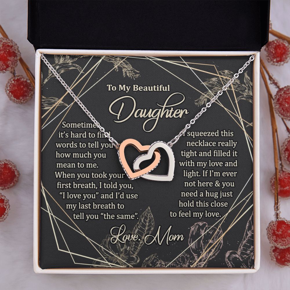 To My Daughter Gift Necklace from Mom, Mother and Daughter Necklace for Girls, Mother Daughter Gift Ideas, Jewelry Pendant Interlocking Hearts Necklace
