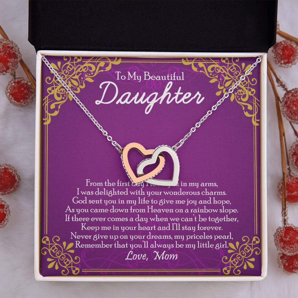 To My Daughter Necklace Gift from Mom, Mother and Daughter Jewelry Necklace for Girls, Mother Daughter Gift Ideas, Jewelry Pendant Necklace Interlocking Hearts Necklace