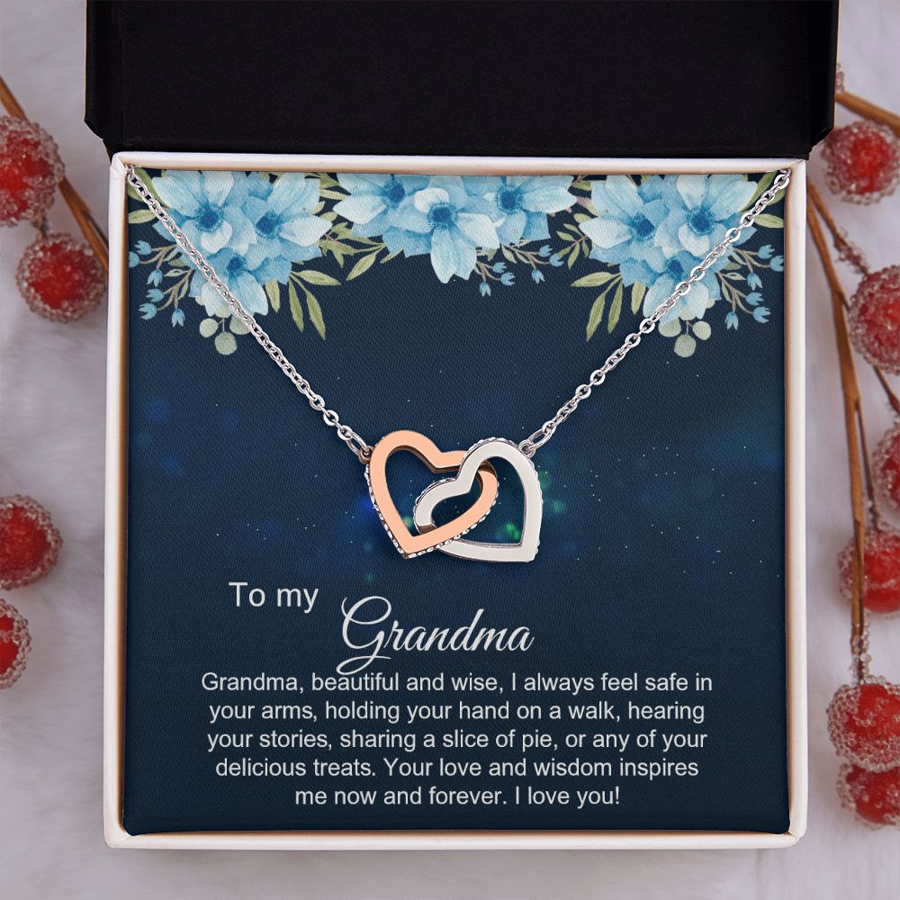 To My Grandma Necklace, Gift for Grandmother Necklace, Mothers Day Gift For Grandma Nana, Grandma Jewelry From Grandchildren GrandKids , Jewelry Box Gift For Grandma Grandmother2 Interlocking Hearts Necklace