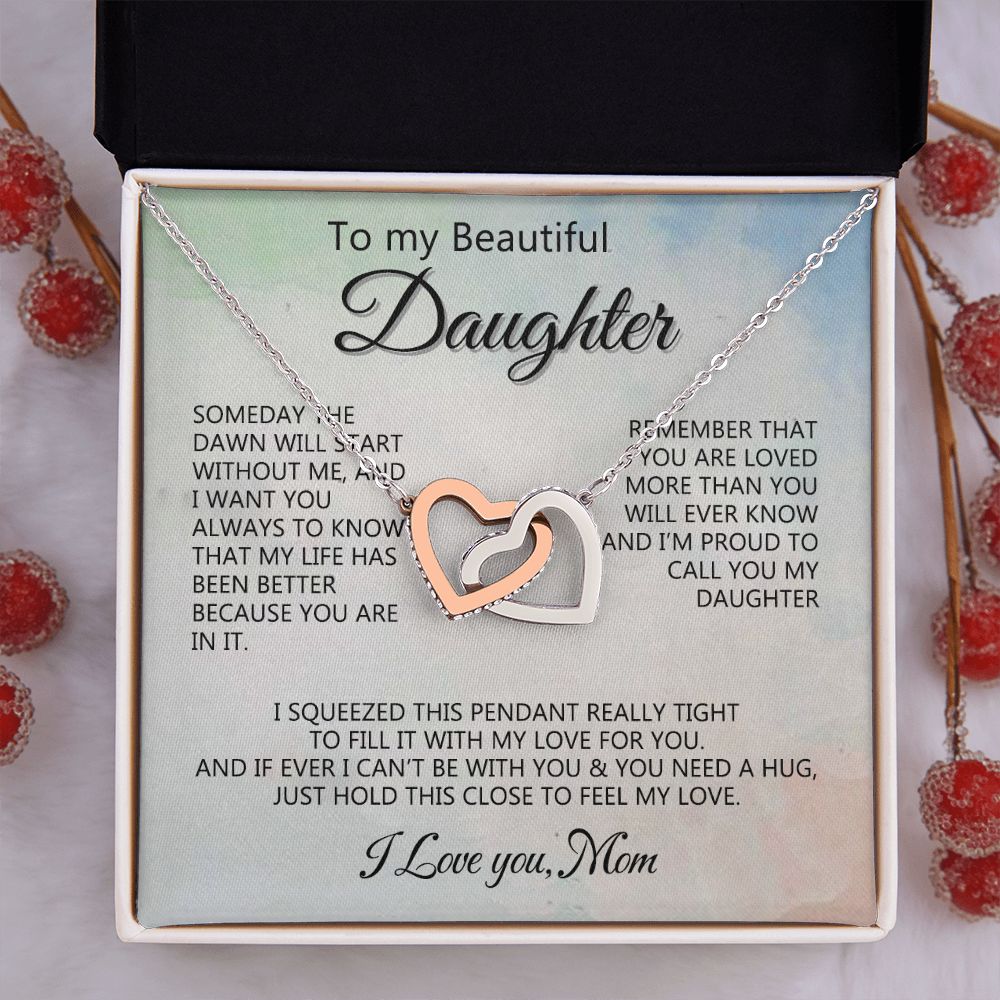 Jewelry Pendant Present for Daughter, To My Daughter Gift Necklace from Mom, Mother Daughter Gift Ideas, Birthday Christmas Gift Graduation Gifts for Daughters, Mother and Daughter Necklace 14 Interlocking Hearts Necklace