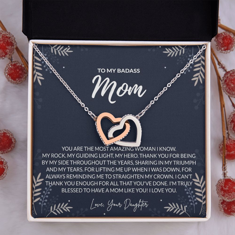 To my Badass Mom Necklace from Daughter Gift for Mother’s Birthday Xmas Present Interlocking Hearts Necklace