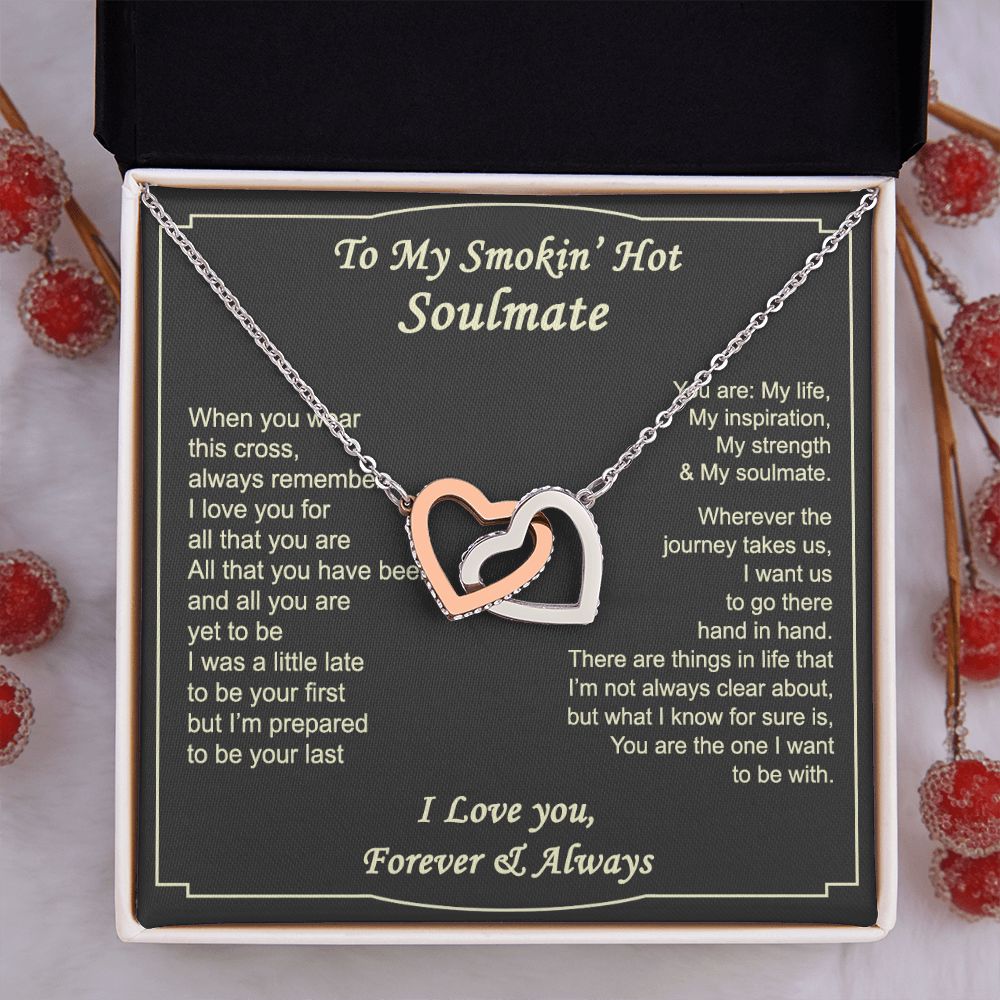 To My Smokin Hot Soulmate Necklace - Wife Gifts From Husband To My Wife Necklace, Gift for Her Romantic, Girlfriend Gifts Necklace for Wife from Men Includes Message Card and Gift Box 4 Interlocking Hearts Necklace