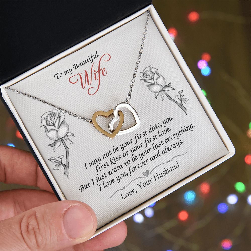 To My Beautiful Wife Necklace for Her Jewelry For Her Couples Gifts Necklaces For Soul Mate Christmas Jewelry Romantic Gifts For My Wife Girlfriend Pendant With Message Card Box Interlocking Hearts Necklace