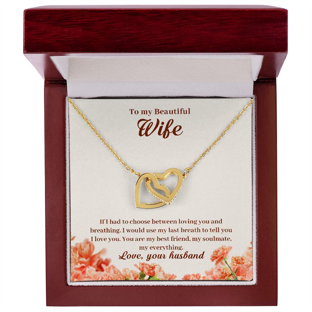 To My Beautiful Wife Necklace for Her Jewelry For Her Couples Gifts Necklaces For Soul Mate Christmas Jewelry Romantic Gifts For My Wife Girlfriend Pendant With Message Card Box Interlocking Hearts Necklace