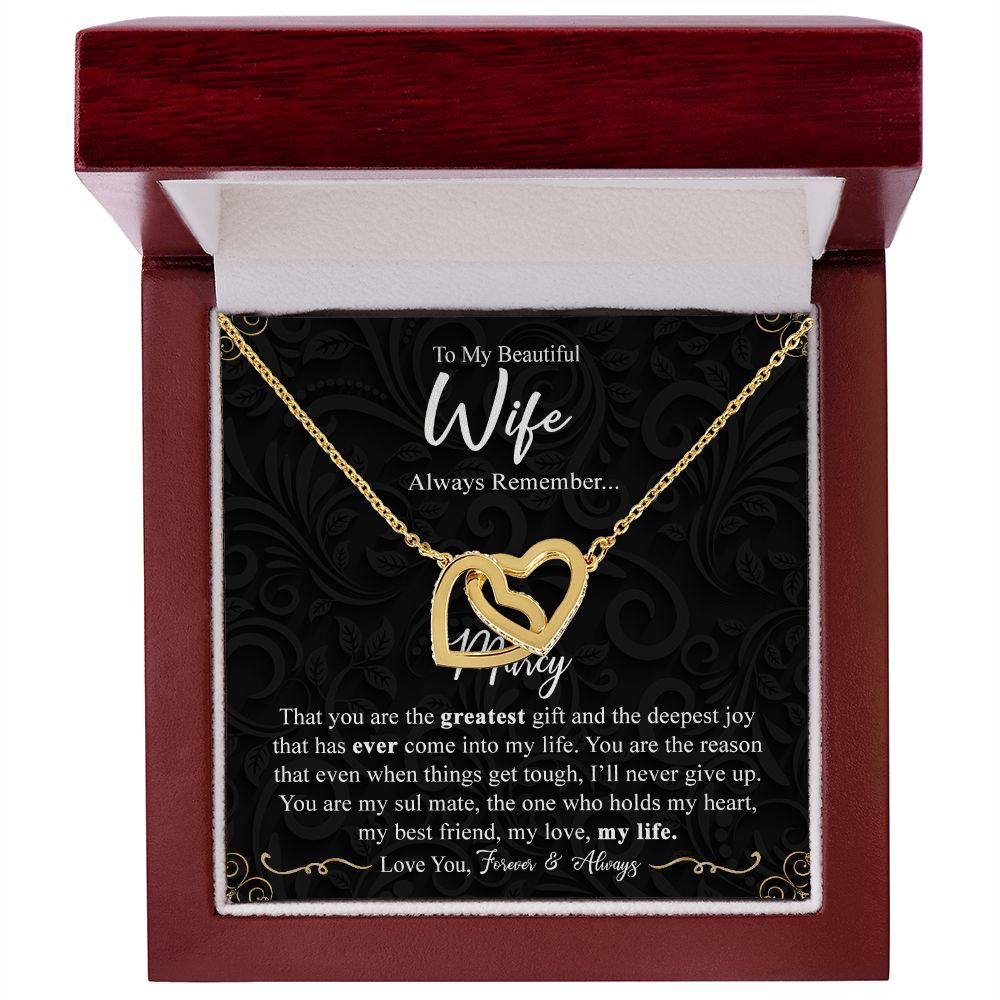 Wife Necklace Gift From Husband To My Beautiful Wife Interlocking Heart Pendant Valentines Day Anniversary Jewelry with Message Card and Gift Box Gift for Wife Necklace Gift Set for Wife