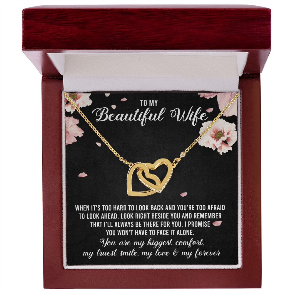 Interlocking Hearts Necklace Gifts For Wife Romantic, Wife Birthday Gift Ideas, To My Beautiful Wife Necklace, Necklace For Wife From Husband, Message Card and Gift Box