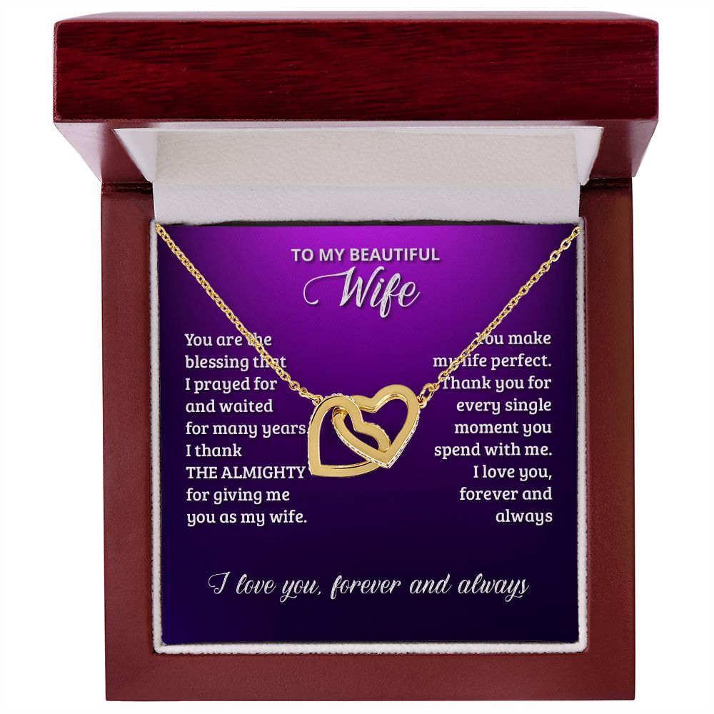 Gifts For Wife Romantic, Wife Birthday Gift Ideas, To My Beautiful Wife Necklace, Interlocking Hearts Necklace For Wife From Husband, Message Card and Gift Box