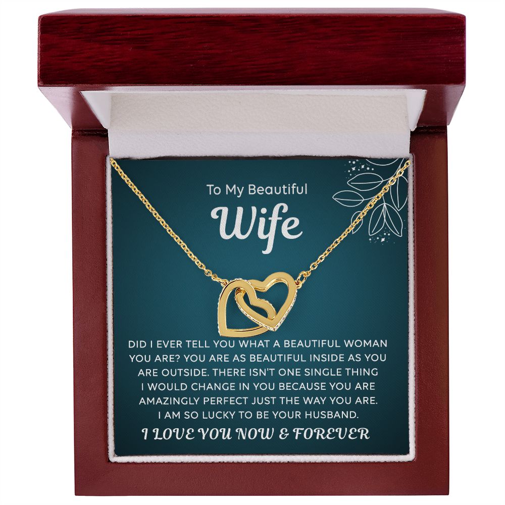 To My Beautiful Wife Necklace From Husband Interlocking Hearts Necklace for Wife Soulmate Jewelry with Message Card and Box Necklaces for Women Valentines Day Happy Anniversary Present for Birthday Merry Christmas for Wife