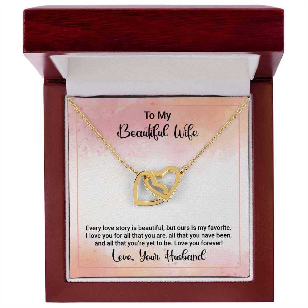 Gifts Necklace For Wife From Husband To My Beautiful Wife Necklace Interlocking Heart Pendant Necklace from Husband  On Valentines Day Anniversary with Message Card and Gift Box