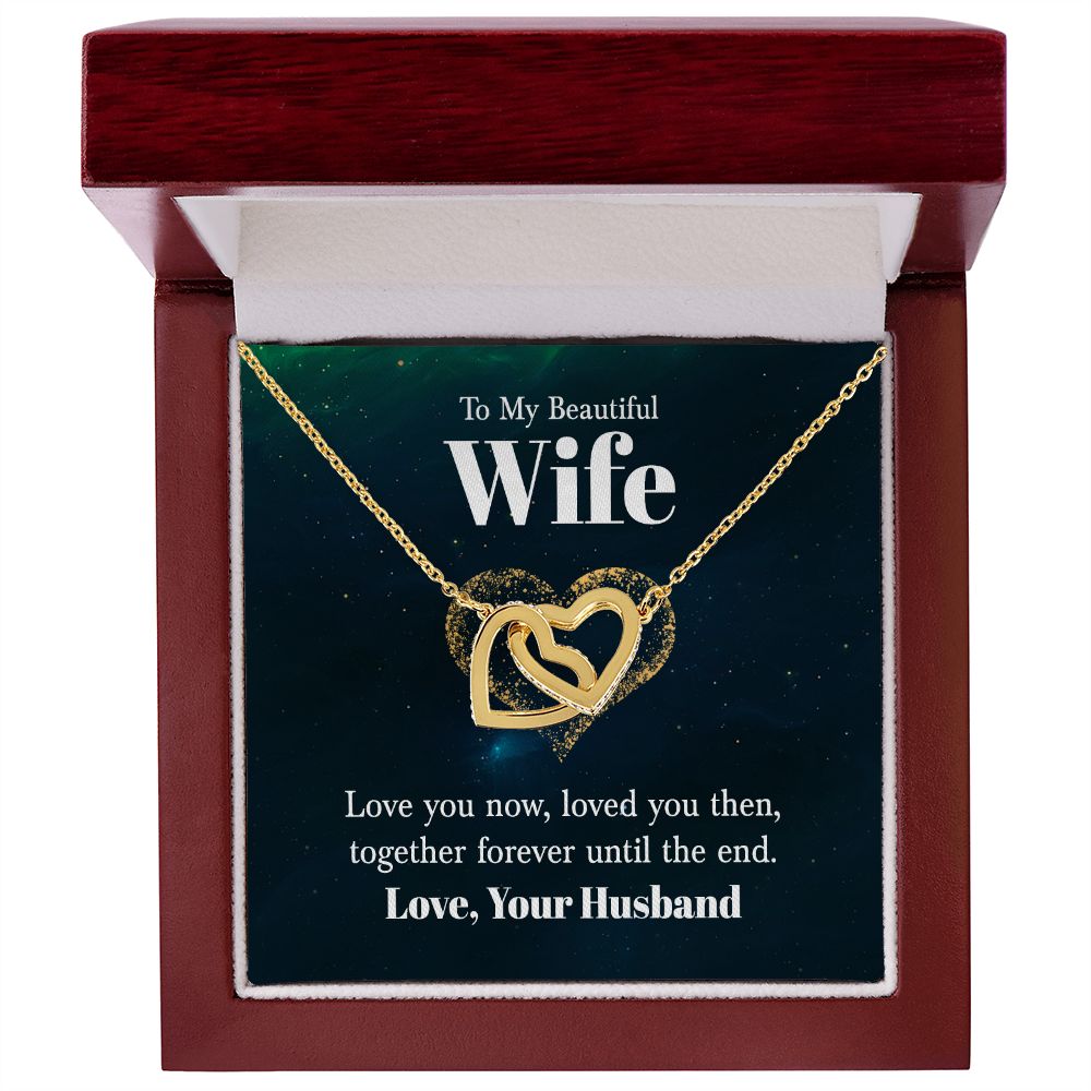 To My Beautiful Wife Necklace for Her Jewelry For Her Couples Gifts Necklaces For Soul Mate Christmas Jewelry Romantic Gifts For My Wife Girlfriend Pendant With Message Card Box Interlocking Heart Necklace