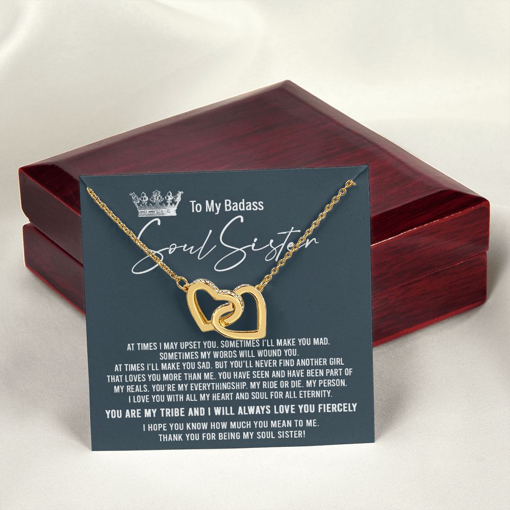 To My Badass Soul Sister Necklace Bestie BFF Gift Interlocking Hearts Necklace Interlocking Hearts Necklace