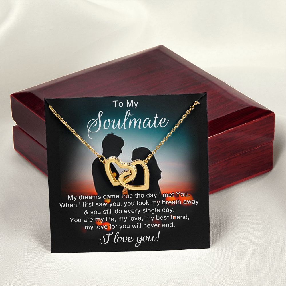 To My Soulmate Necklace for Women Birthday Christmas Jewelry Gifts For My Wife with Message Card Box Personalized Gift Present Pendant for Future Wife Soulmate Girlfriend Love 4 Interlocking Hearts Necklace