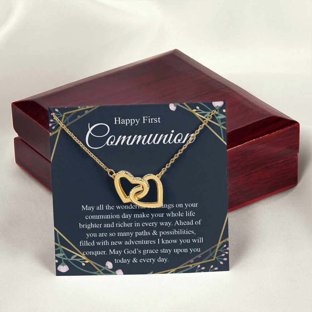 Interlocking Hearts Necklace, For First Communion Gift First Holy Communion Congrats Graduation Pendants Gift For Daughter, Granddaughter, Niece, Sister Interlocking Hearts Necklace