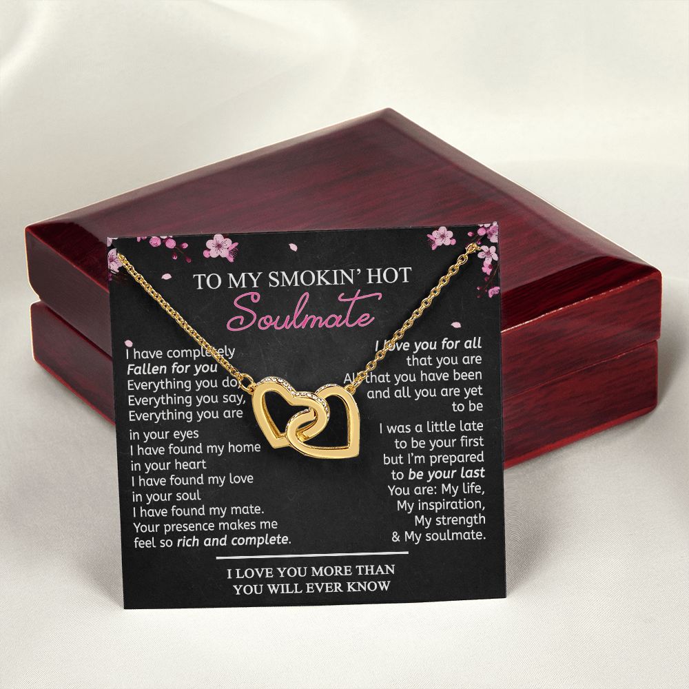 To My Smokin Hot Soulmate Necklace - Wife Gifts From Husband To My Wife Necklace, Gift for Her Romantic, Girlfriend Gifts Necklace for Wife from Men Includes Message Card and Gift Box 12 Interlocking Hearts Necklace