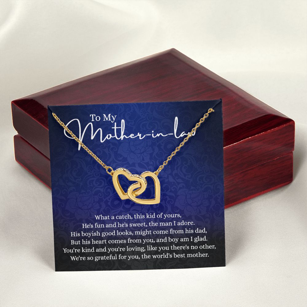 To My Mother in Law Necklace, Gift for Mother in Law Jewelry Box, Gift Card, Necklace for Mother in Law Jewelry Gift to My Mother-in-law on Wedding Day Mother's day gift for Mother in Law Interlocking Hearts Necklace