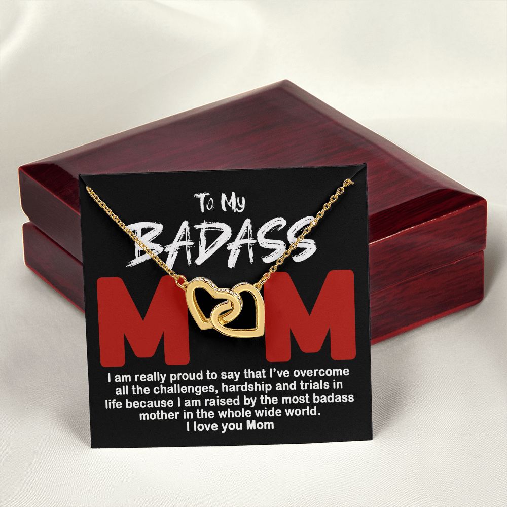 To My Badass Mom Necklace Badass Mom Gift, Jewelry For Step Mom On Mother's Day Interlocking Hearts Necklace