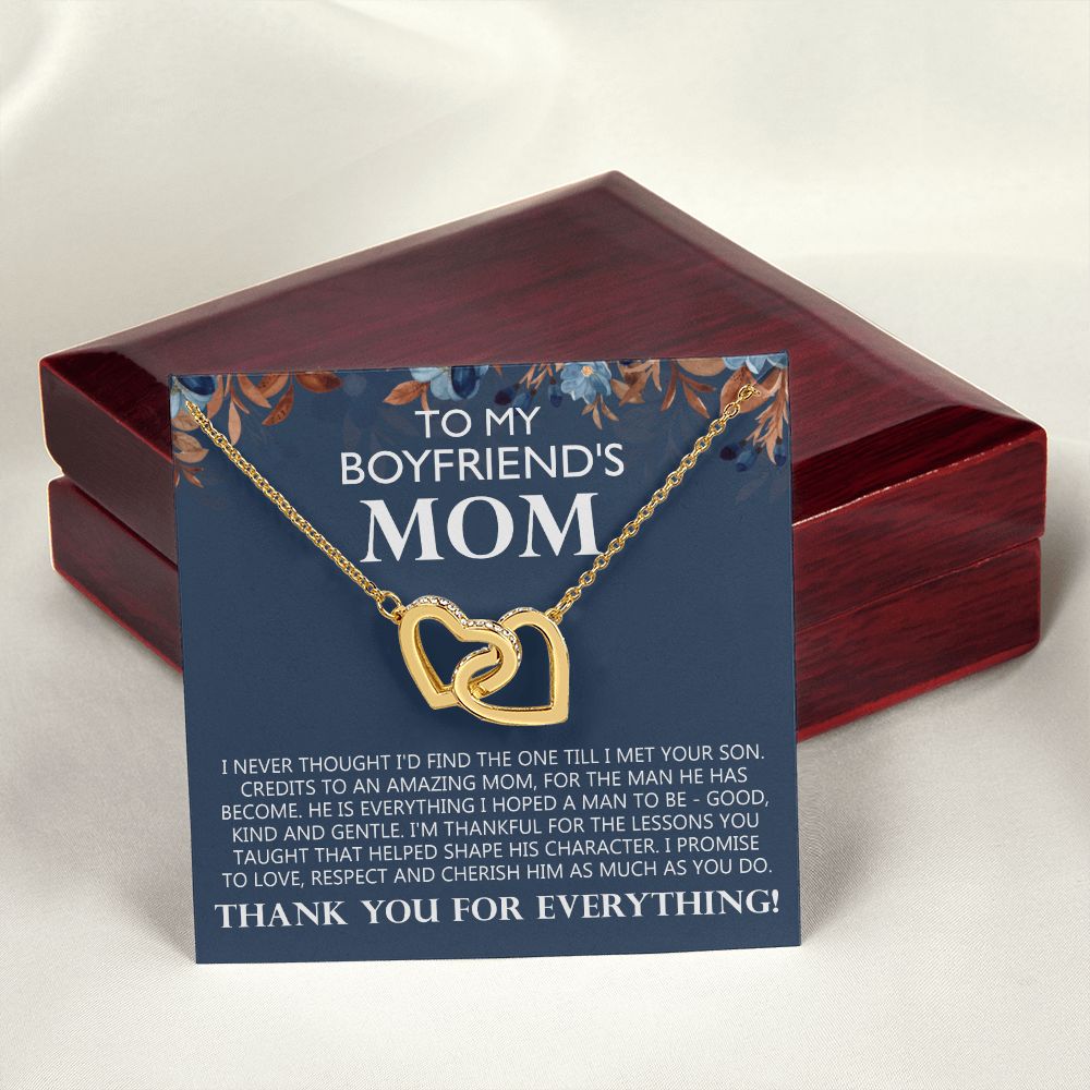 To My Boyfriend's Mom Gift Boyfriends Mom Necklace Future Mother in Law Jewelry Christmas Mothers Day Gift with Message Card Box For My Boyfriend Mother Mom Mother's Day Necklace Interlocking Hearts Necklace