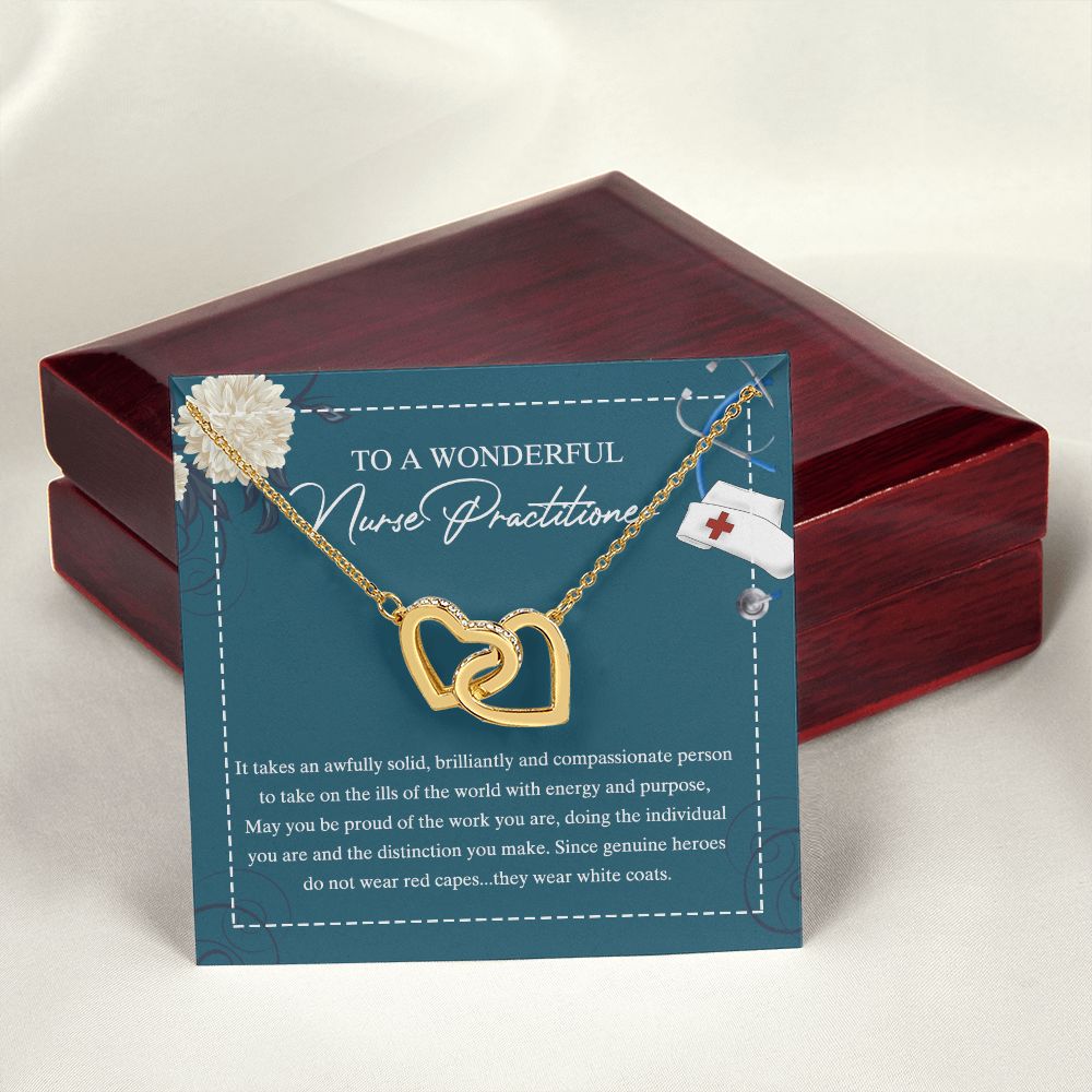 To My Nurse Practitioner Necklace with Box Message Card, Gift For Nurse Jewelry Congrats Graduation Pendants Gift For Daughter, Granddaughter, Niece, Sister Interlocking Hearts Necklace